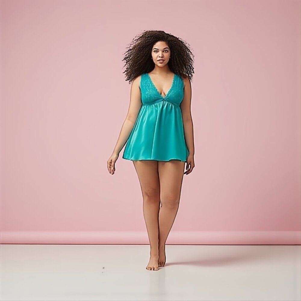 LANE BRYANT CACIQUE SHIMMER LACE CUP CHEMISE   COLOR: Teal  SIZE: 22/24     Seri